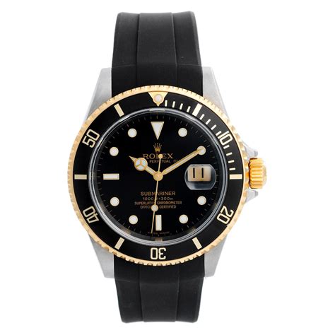 rolex submariner two tone black rubber strap|rolex rubber strap original.